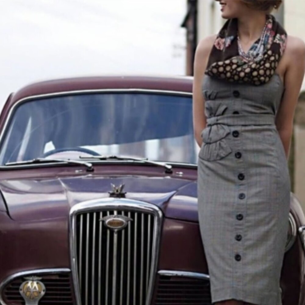 Anthropologie Floreat "Doubly Adorned" Grey Houndstooth Strapless Dress